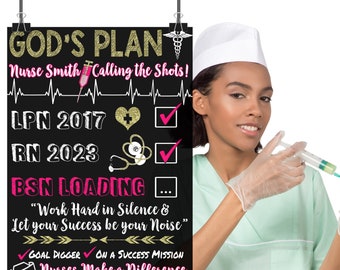 God's Plan Sign Personalized for Nursing Graduate, Nurse Photoshoot Sign, LPN, RN, CNA, bsn, msn graduation party decoration Nurse Grad Gift