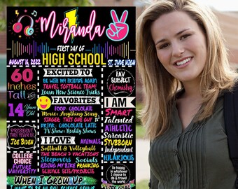 First Day of High School Sign For Girls, Daughters 1st day of school Poster Sign Colorful Trendy Music Back to School Sign, Rainbow 2026