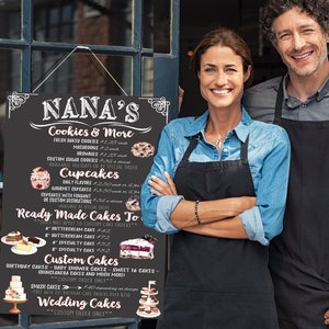 Enseigne d'entreprise pour mur avec prix, modèle de menu de confiserie, style tableau de liste de prix, impression de panneau de menu d'entreprise de boulangerie, enseigne de menu chic