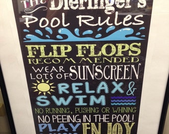 Pool sign, custom outdoor chalkboard style pool sign, pool rules sign, custom pool rules sign for home, unique pool decor ideas