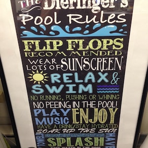 Pool sign, custom outdoor chalkboard style pool sign, pool rules sign, custom pool rules sign for home, unique pool decor ideas