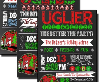 Unique Ugly Sweater Party Invitation, unique ugliest sweather party invites, FREE 8x10, Unique ugly sweater party invitations xmas, INVUGL03