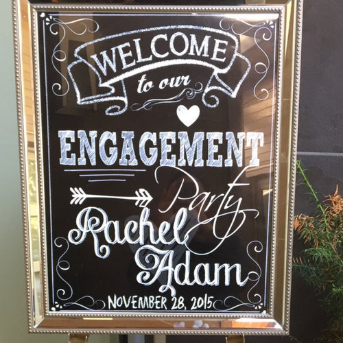 Chalk Style Black & White Lights Welcome To Our Engagement Party Wedding Sign 