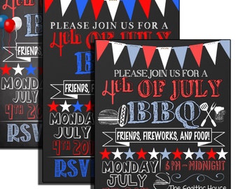 4th of July invitations - fourth of july bbq invites, july 4th party invitations, red white and blue invitiations, firework invite, INVAME02