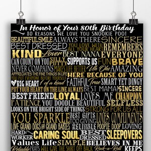 80th birthday gift for him, 80 things we love about you, custom 80th birthday present, eighty years old sign, custom 80th bday gift for her