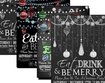 "Eat Drink and be merry Einladungen, Einladungen ""Weihnachtsparty"", Glitzer Einladungen, Glitter Partyeinladung, INVXMS05."