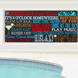 Custom Pool Rules Sign, Pool Rules Chalkboard Style sign, digital file, great summer decor for out by the pool, custom colors available