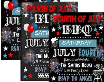 Fourth of July BBQ invites, unique 4th of July bbq invitations, red white and blue party invites, firework july 4th invitations, INVAME03