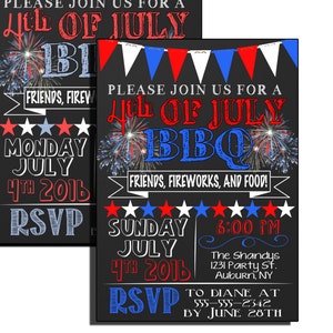 4th of July invitations - fourth of july chalkboard invites, DIY and PRINT from HOME!  Customized just for you, bbq, july 4th, INVAME02