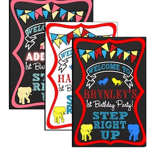 Circus birthday sign, carnival birthday sign, step right up welcome sign for circus birthday party, unique cirus birthday sign, SGNCIR02