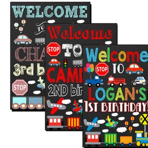 Planes, Trains and Automobiles birthday, Transportation birthday, Car birthday party decor, boys things that go welcome sign, SGNAUT02