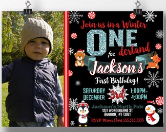 Winter Onederland, first birthday winter invitations, winter wonderland invitations, Christmas birthday invites, INVWTR03