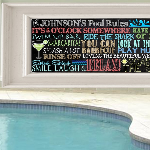 The Pool Rules Sign Customized for your pool, digital art, last name Pool Rules Sign, New Summer Wall Art Decorations to hang outside