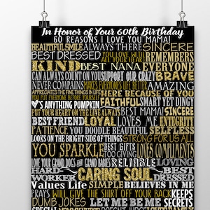 60 Years Loved, 60 Things We Love About you Birthday Gift, 60 Years of Love Sign Printables for Her or Him, Moms 60th Birthday Gift Ideas