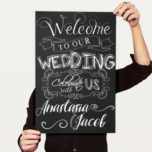 welcome sign for wedding, reception decor, chalkboard wedding welcome sign style, wedding reception decor, custom wedding sign SGNWED11