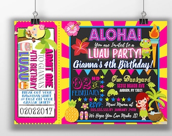 Luau invitations, luau birthday party invitations, hawaiian birthday party, luau party invites, hawaiian themed birthday party iINVLUA01