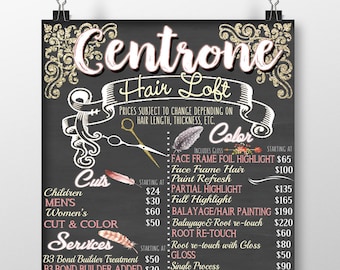 Hair salon menu signs, chalkboard style, Floral business menu, shabby chic business signs, floral salon menu sign, menu with flowers