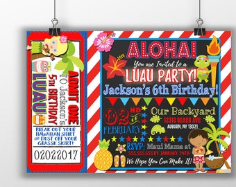 Hawaiian birthday party invites, hawaiian invitations, luau invite, luau birthday party, luau party, hawaiian party, aloha sign iINVLUA01