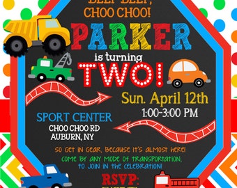 Transportation Invitations, automobile invitations, unique transportation birthday ideas, colorful automobile birthday invites ID# INVAUT02