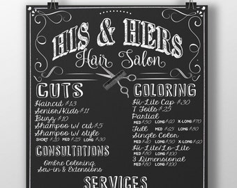 Hair salon sign, hair salon chalkboard style, hair salon pricing sign, hair salon decor, business signs, business chalkboard sign style