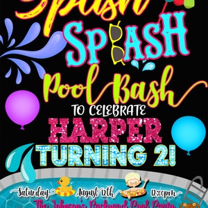 Splish Splash birthday invitation, pool party invite, pool party birthday bash invitation, waterpark birthday invite, splash park, INVSUM01 image 5