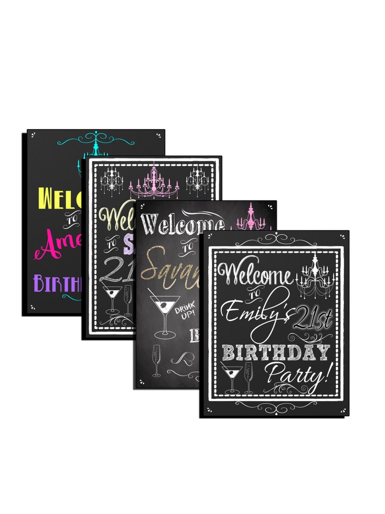 21st birthday ideas, 21st birthday party decorations, custom 21st birthday sign, birthday party welcome sign chalkboard style, SGNADL01 image 1