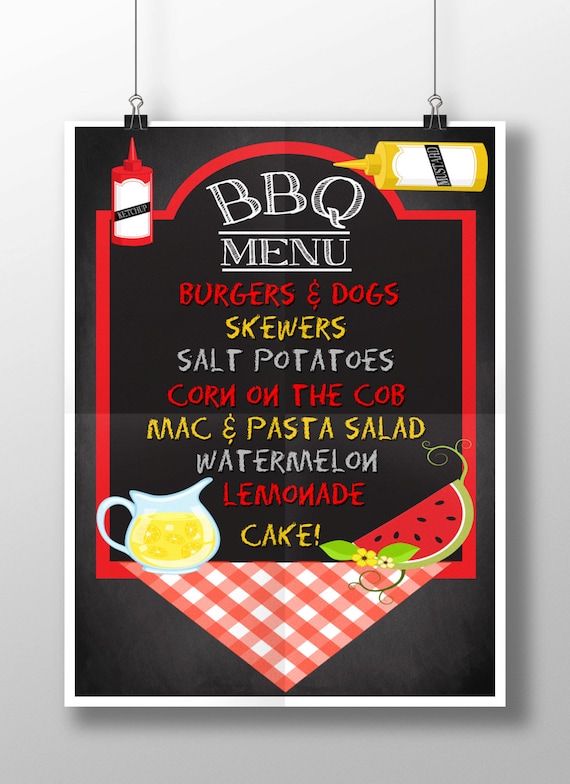 Bbq Menu Sign Custom Bbq Menu Chalkboard Sign Style Bbq Etsy