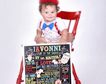 Custom first birthday chalkboard welcome to the circus babies 1st birthday carnival themed custom decoration unique circus bday ID# BRDCIR01