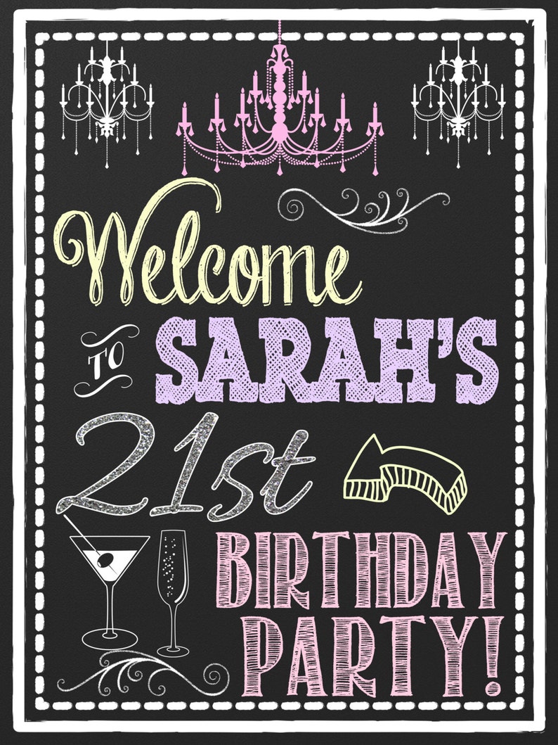 21st birthday ideas, 21st birthday party decorations, custom 21st birthday sign, birthday party welcome sign chalkboard style, SGNADL01 image 3