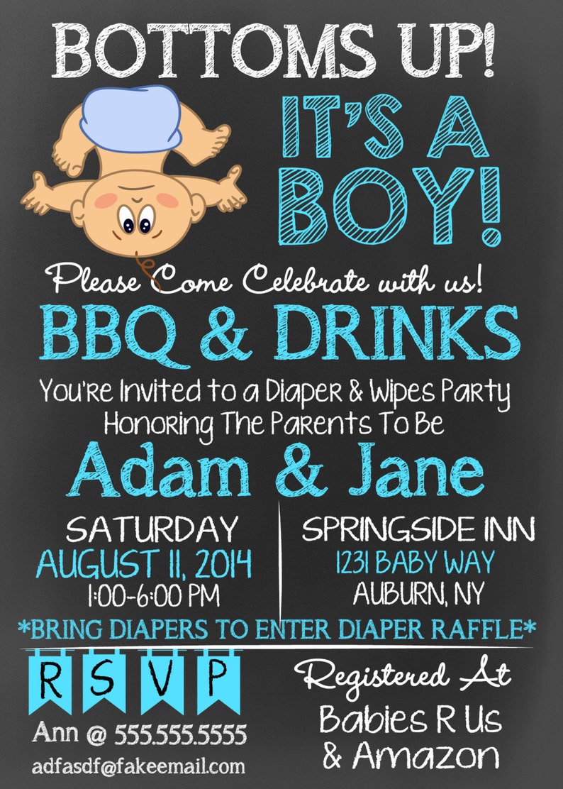 Bottoms up It's a Boy Baby Shower Invite Blue Baby Shower Etsy