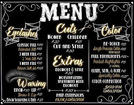 美容室の料金表、まつげメニューサイン、魅力的な美容室の料金表