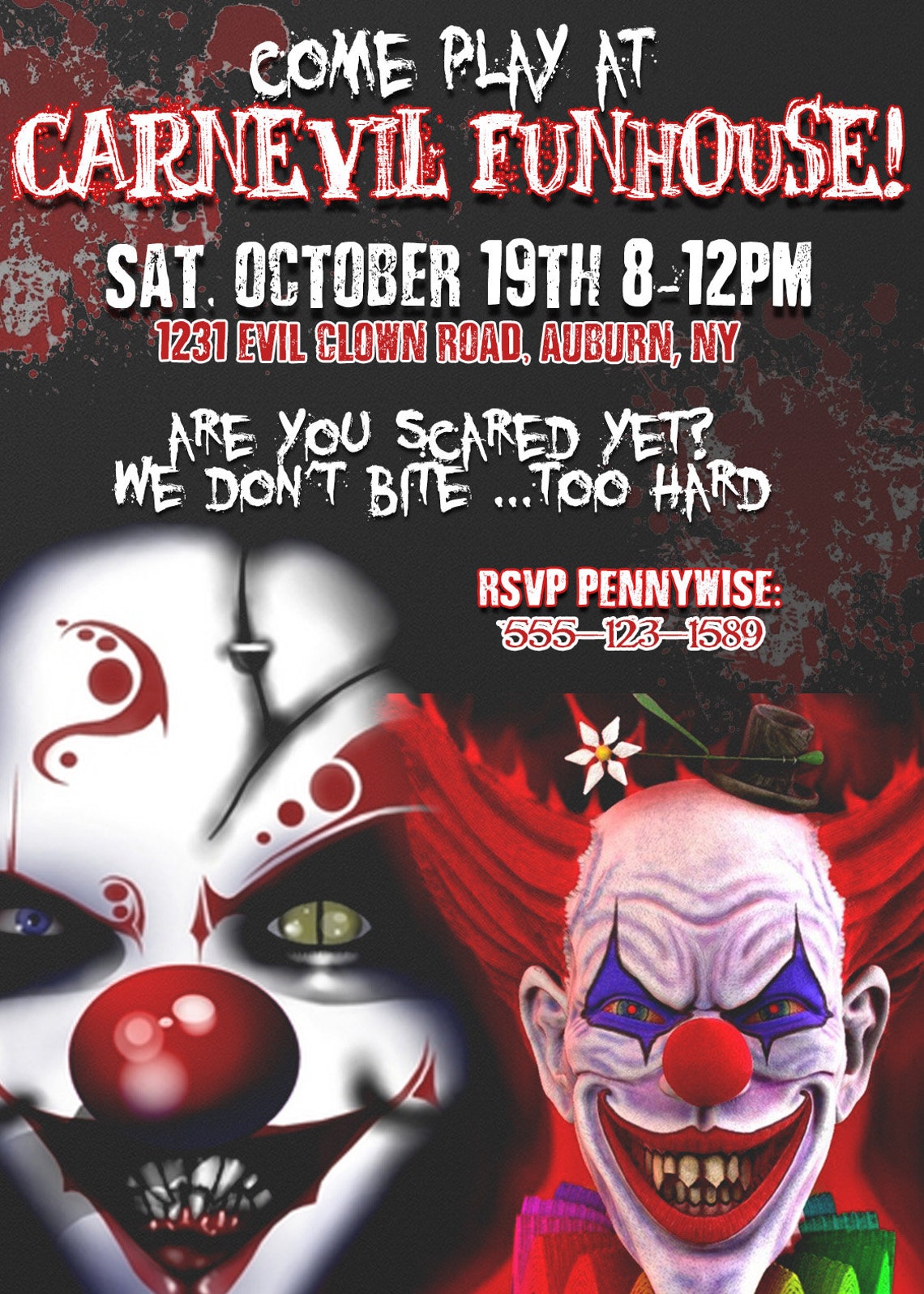 Scary Clown Invites Evil Clown Invitations Carnevil | Etsy