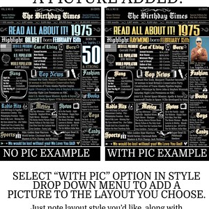Poster Gift, Digital File
50th Birthday Newspaper Poster, 50th Birthday Gift for Him or Her, 50th Birthday Decorations, Gifts for Men, Gifts for Women, Back in 1975