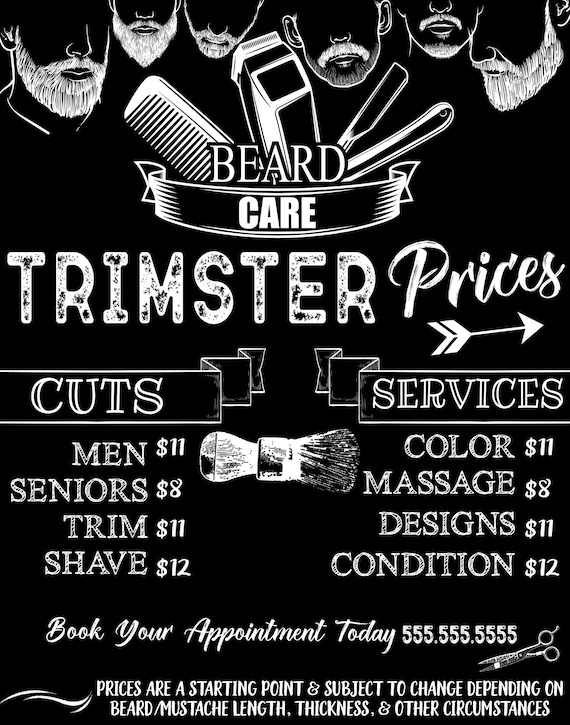 Custom Barbershop Price Sign Barbershop Barber Price List 