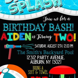 Splish Splash birthday invitation, pool party invite, pool party birthday bash invitation, waterpark birthday invite, splash park, INVSUM01 image 2