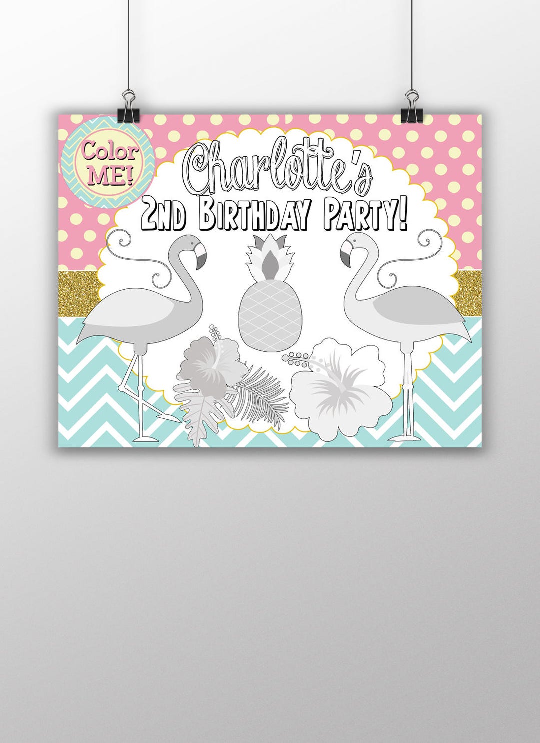 Custom Coloring Page, Flamingo Birthday Party Favor, Flamingo Birthday ...