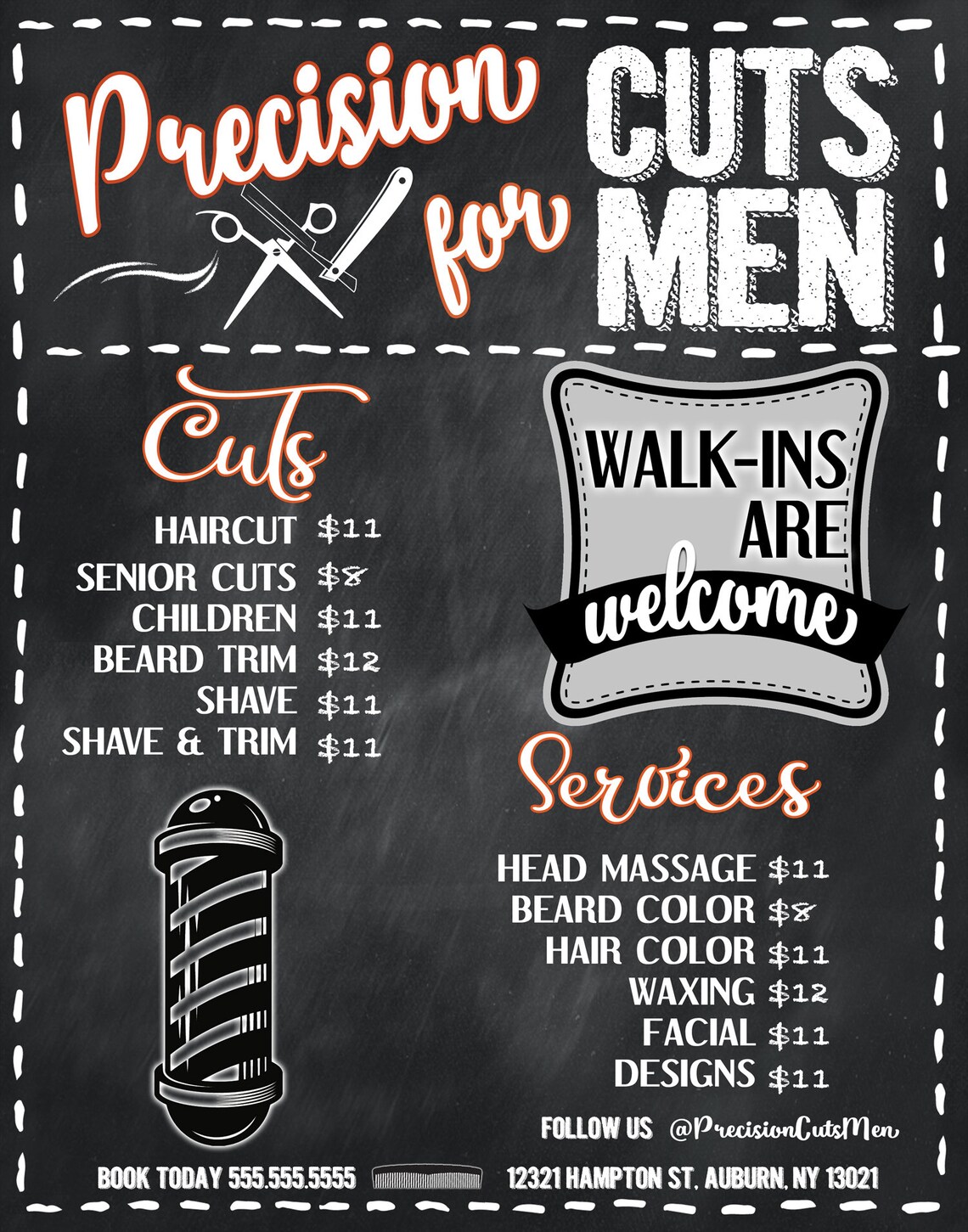 Mens Haircut Sign haircut price list Salon chalkboard style Etsy