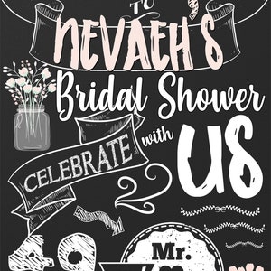 Bridal shower welcome sign, bridal shower chalkboard welcome sign style download, custom bridal shower signs, days until I do sign for her image 3