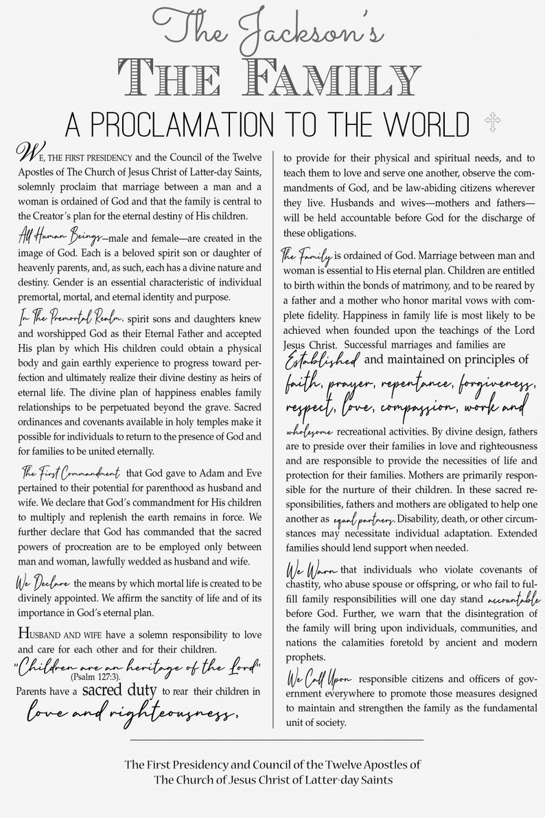 Family Proclamation Sign Printable A Proclamation to the | Etsy