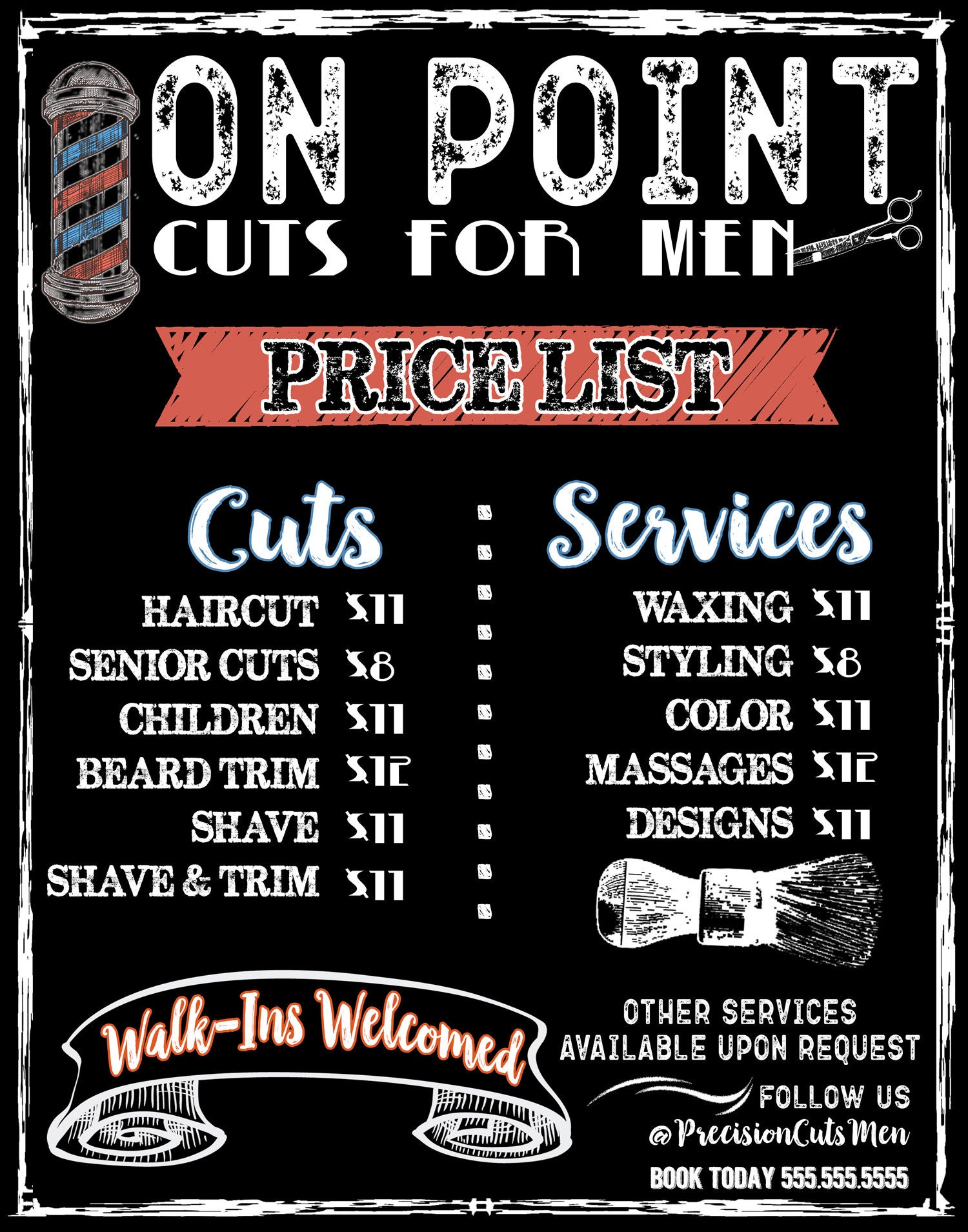 Signs Custom Price List Mens Hair Cut Etsy
