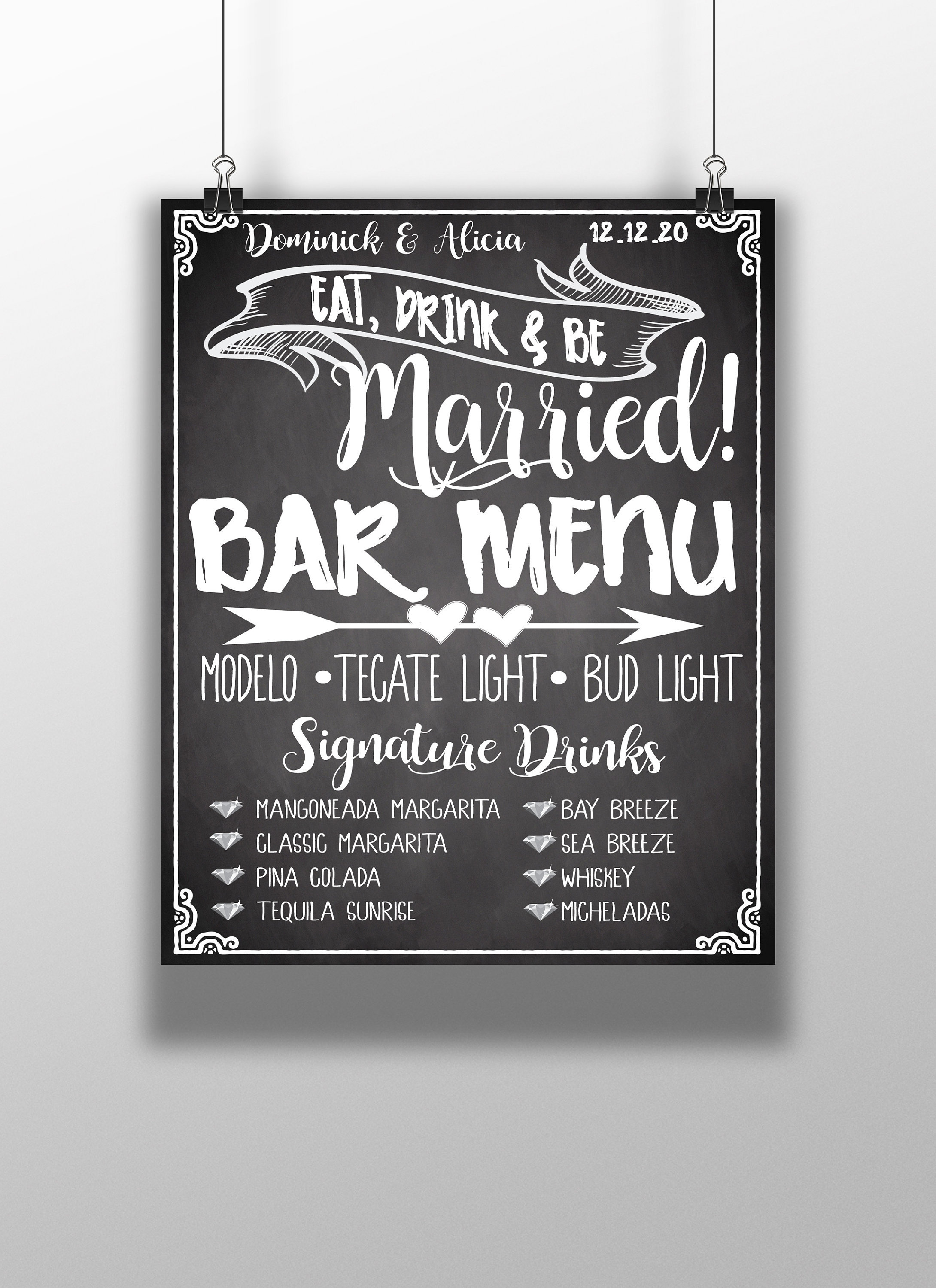 Menu Cocktails personalizzabile / Targa open bar matrimonio in legno antico con scritta calligrafica / Decorazione allestimento open bar - Italia