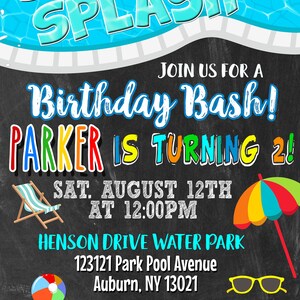 Splish Splash birthday invitation, pool party invite, pool party birthday bash invitation, waterpark birthday invite, splash park, INVSUM01 image 4