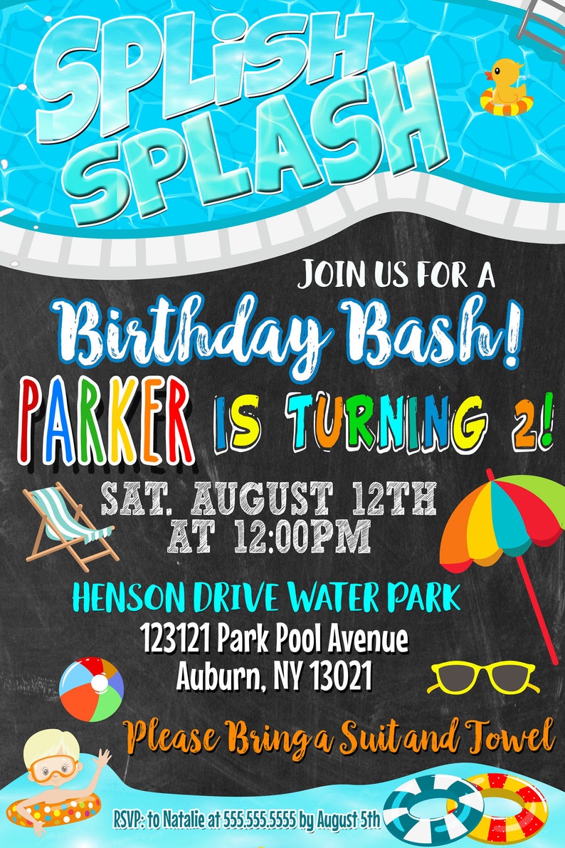 Splish Splash birthday invitation, pool party invite, pool party birthday bash invitation, waterpark birthday invite, splash park, INVSUM01 image 4