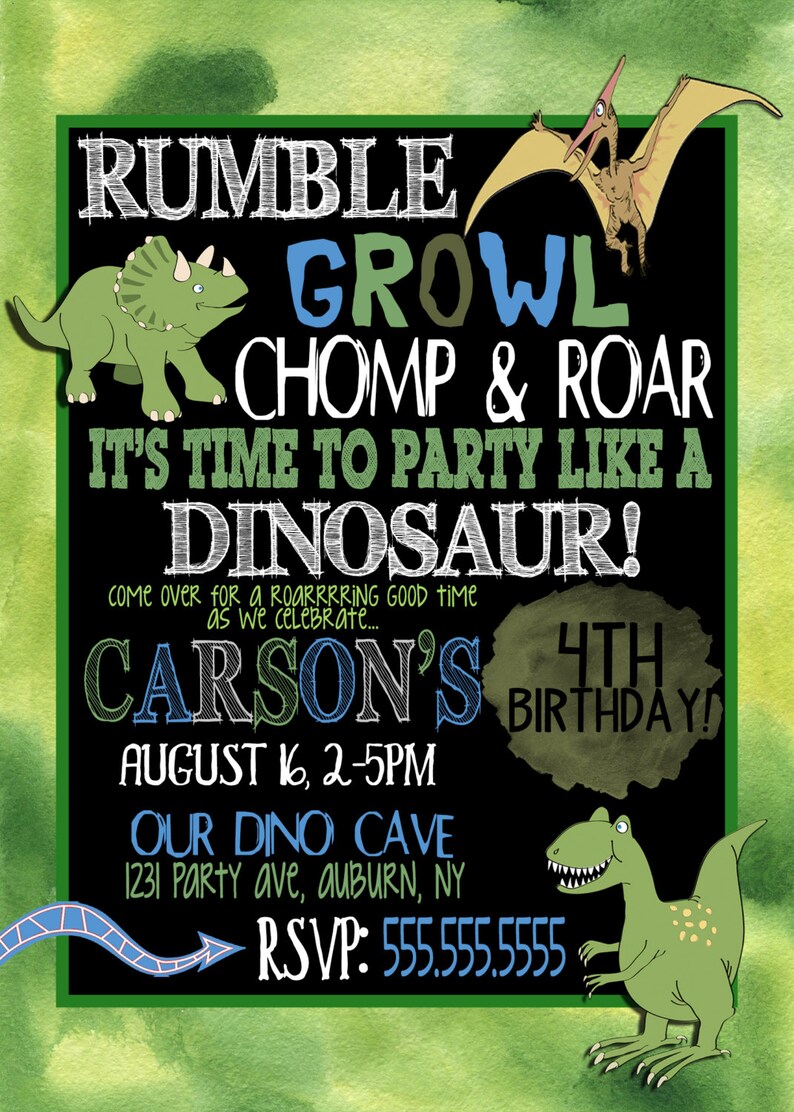 Dinosaur Invitations Custom Dinosaur Birthday Party Invite Etsy