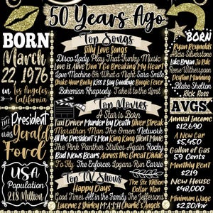 Retro 50th Birthday, 1976 Fun Facts Sign, Retro Party Decor Female, Back in 1976 Sign Women, 50 Year Old Birthday Gifts Woman, Her 50th Bday Stella Style