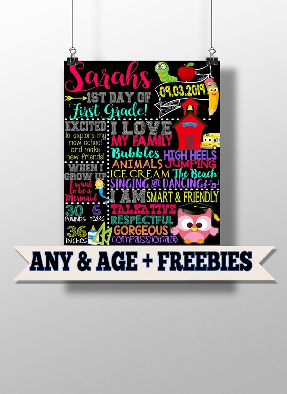First day of school sign - pink 1st day of school chalkboard sign - girls first day of school printable sign - 1st day of kindergarten prek