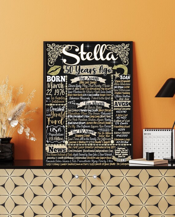 Gold 50th Welcome Sign Women, 1976 Birthday Poster Signs Modern, 50 Years Old Birthday Party Decor for Her, Moms 50th Bday Gift Ideas Unique