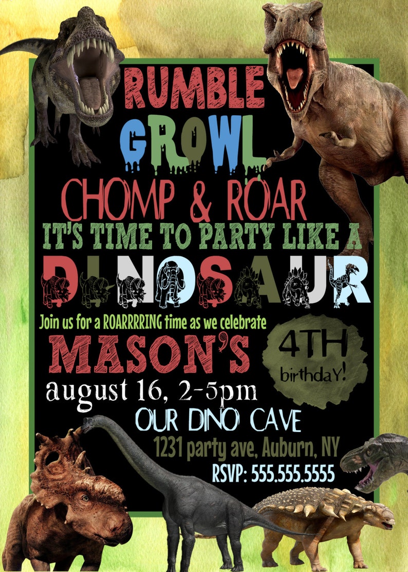 Dinosaur Invitations Custom Dinosaur Birthday Party Invite Etsy