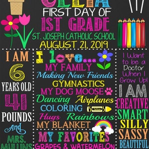 Girls First Day of School Chalkboard Sign Style Back to - Etsy