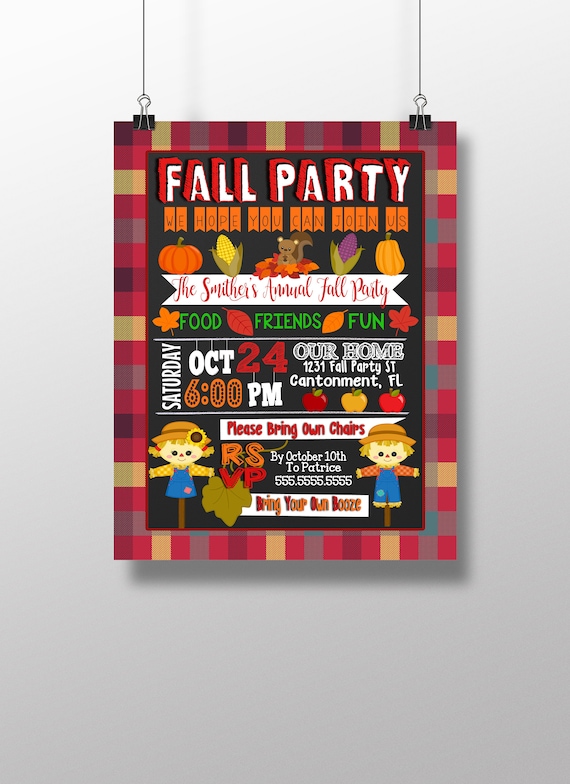 Fall party invites - fall festival invitations - plaid fall invites - oktoberfest invites - fall fest party - persaonlized fall invitations